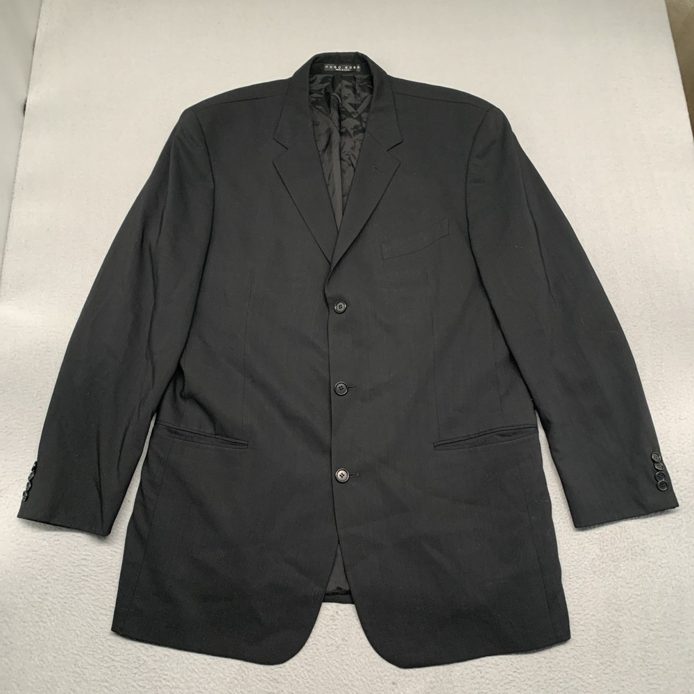 VTG Hugo Boss Einstein Sigma Wool Blazer Jacket 3-Button‎ Black Men 46L USA Made